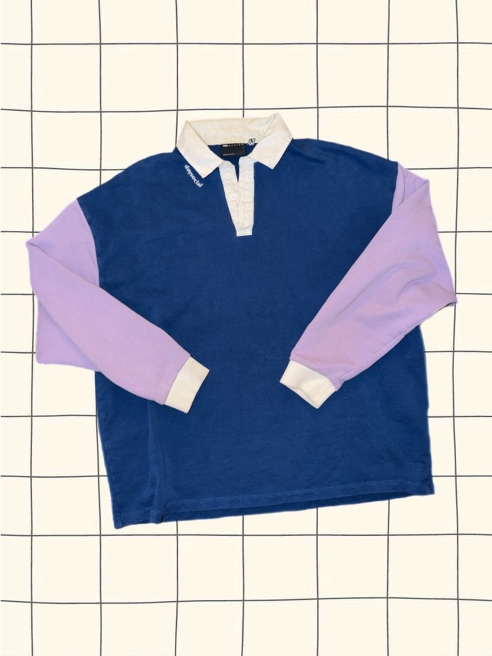 ASOS Daysocial - Rugby Polo Shirt - Navy with Lavender Sleeves